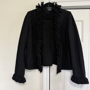 Clothes By Revue Black Cardigan Wool Sweater Loop Trim Size Large